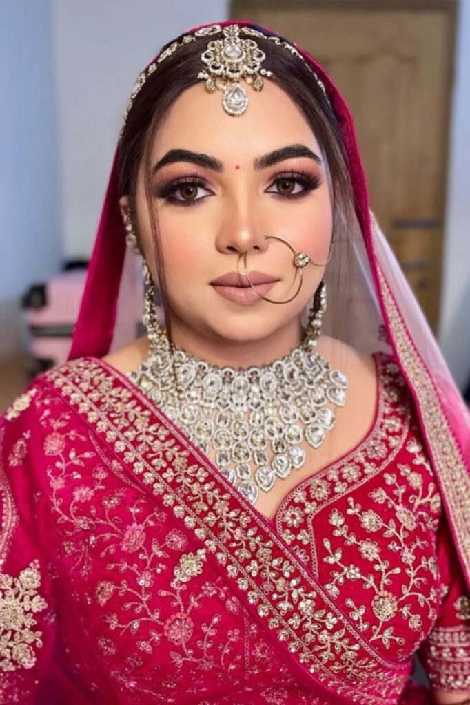 Soft glam bridal makeup look created by Nithika Aroraa